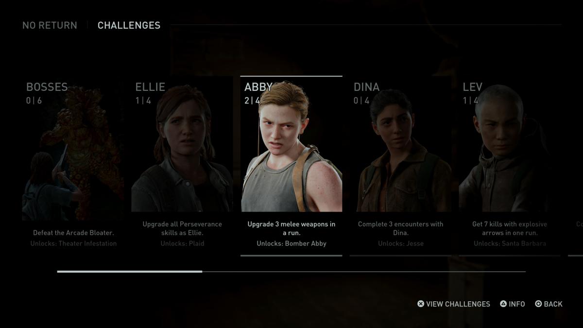 TLOU2 No Return character screen showing Abby